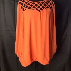 #733.  HeartSoul Orange Cut Out Blouse Relaxed Fit